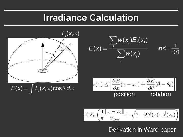 Irradiance Calculation position rotation Derivation in Ward paper 
