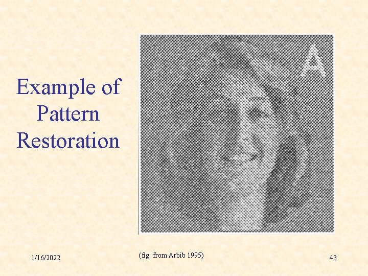 Example of Pattern Restoration 1/16/2022 (fig. from Arbib 1995) 43 