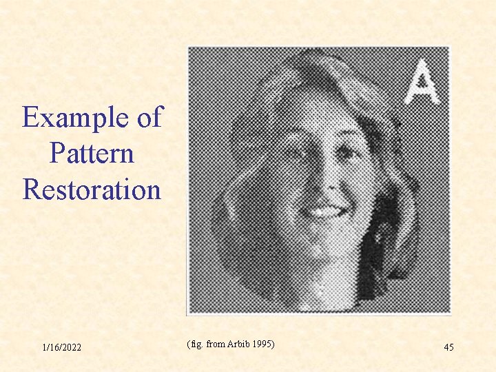 Example of Pattern Restoration 1/16/2022 (fig. from Arbib 1995) 45 