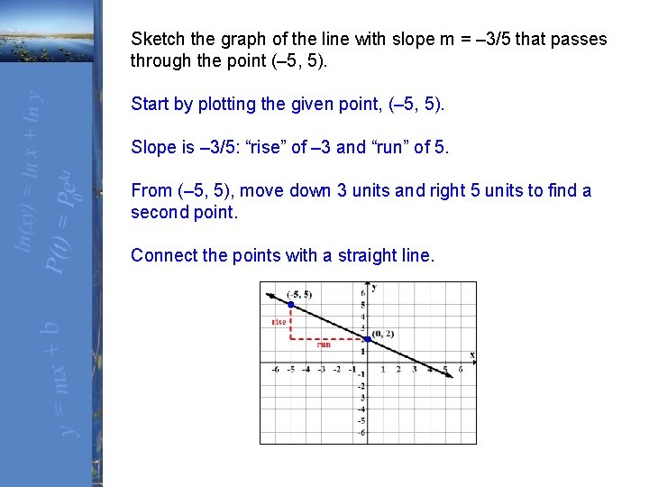 Sketch the graph of the line with slope m = – 3/5 that passes