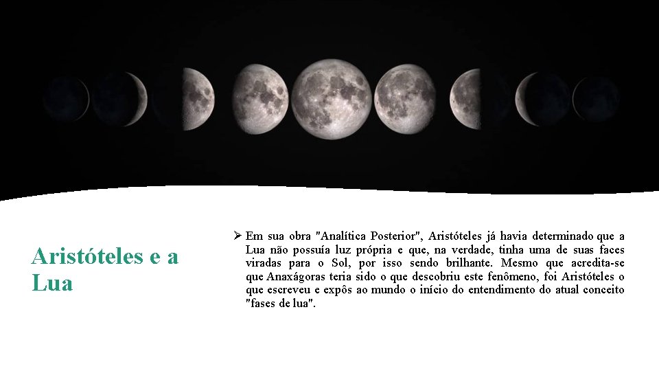Aristóteles e a Lua Ø Em sua obra "Analítica Posterior", Aristóteles já havia determinado