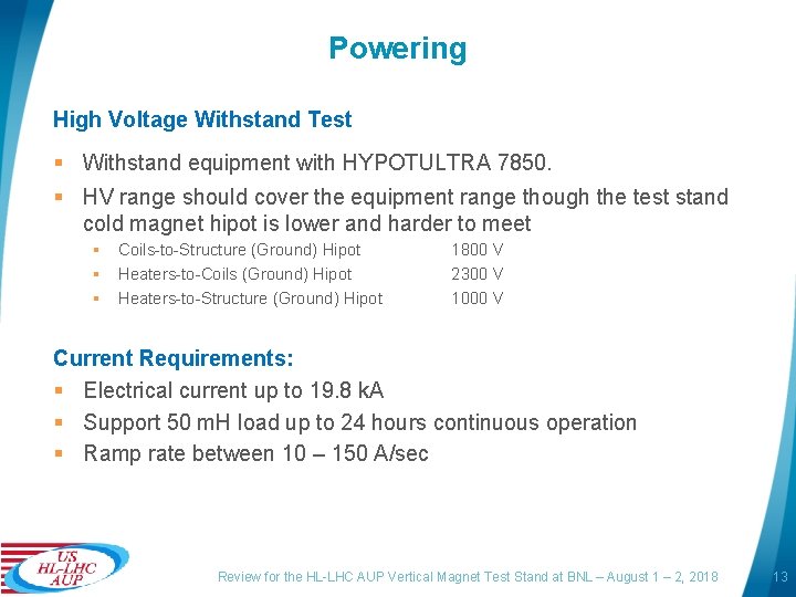 Introduction to HLLHC AUP and Magnet Test Requirements