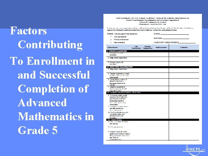 Factors Contributing To Enrollment in and Successful Completion of Advanced Mathematics in Grade 5
