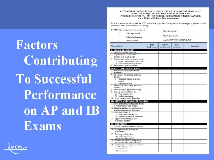 Factors Contributing To Successful Performance on AP and IB Exams MONTGOMERY COUNTY PUBLIC SCHOOLS