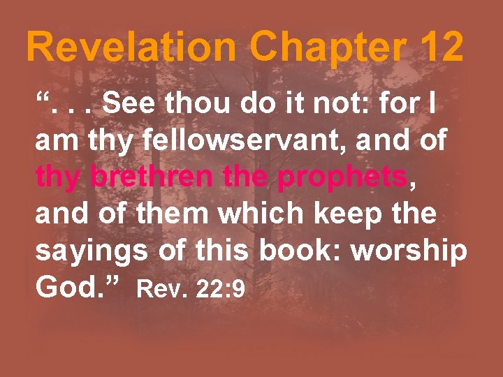 Revelation Chapter 12 “. . . See thou do it not: for I am