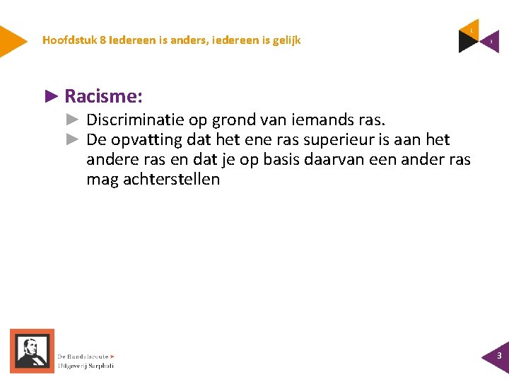 Hoofdstuk 8 Iedereen is anders, iedereen is gelijk ► Racisme: ► Discriminatie op grond