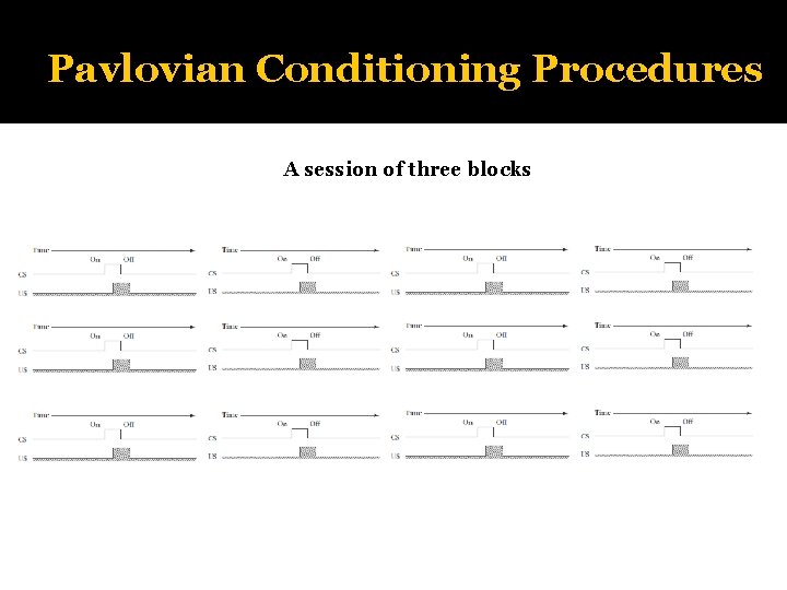 Pavlovian Conditioning Procedures A session of three blocks 