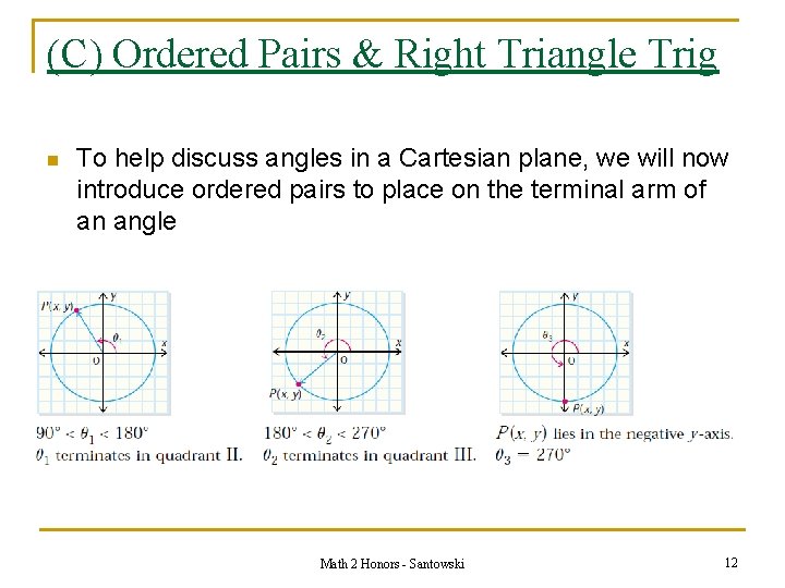 (C) Ordered Pairs & Right Triangle Trig n To help discuss angles in a