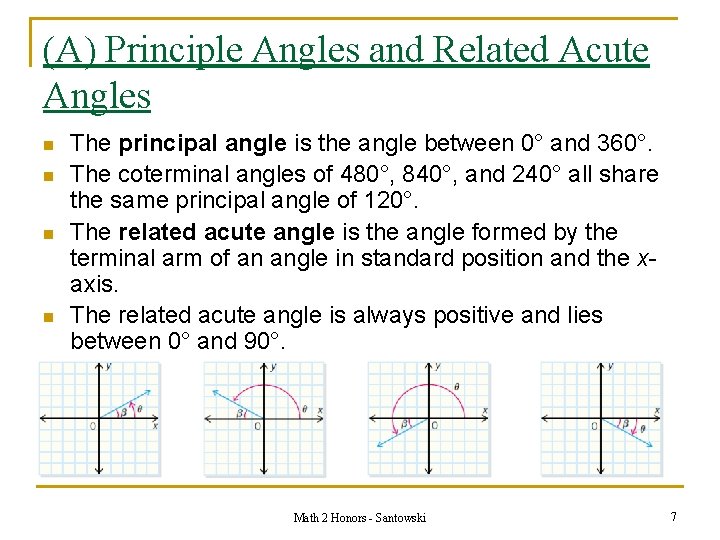 (A) Principle Angles and Related Acute Angles n n The principal angle is the