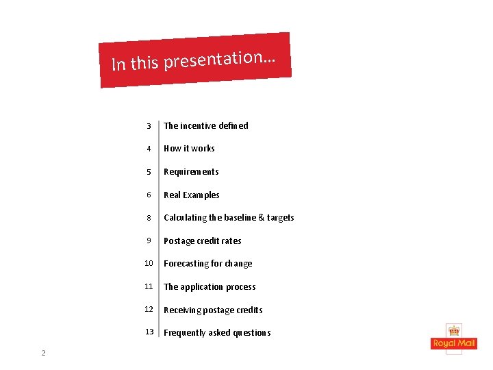 In this presentation… 2 3 The incentive defined 4 How it works 5 Requirements