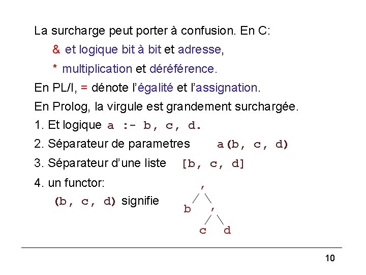 (3) La surcharge peut porter à confusion. En C: & et logique bit à