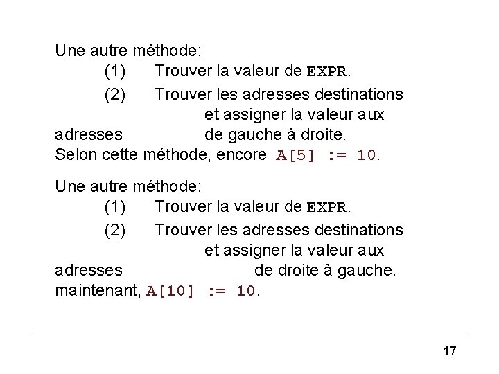 (3) Une autre méthode: (1) Trouver la valeur de EXPR. (2) Trouver les adresses