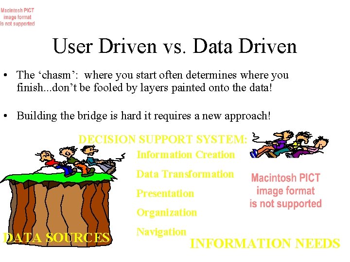 User Driven vs. Data Driven • The ‘chasm’: where you start often determines where