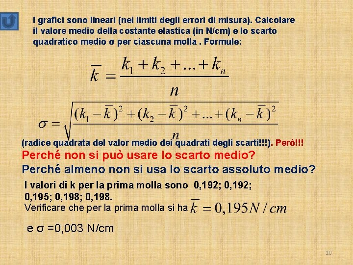 I grafici sono lineari (nei limiti degli errori di misura). Calcolare il valore medio