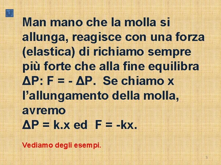 Man mano che la molla si allunga, reagisce con una forza (elastica) di richiamo