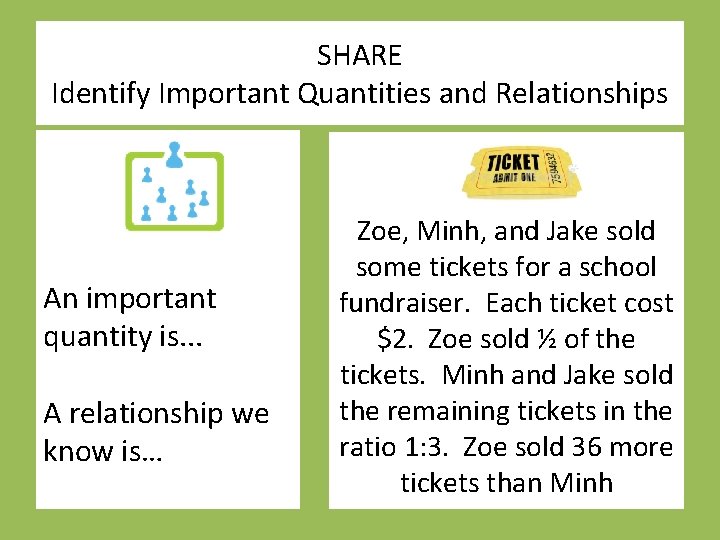 SHARE Identify Important Quantities and Relationships An important quantity is. . . A relationship