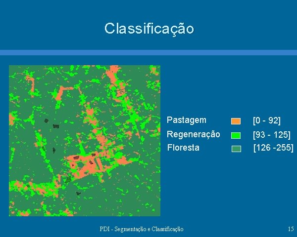 Classificação Pastagem [0 - 92] Regeneração Floresta [93 - 125] [126 -255] PDI -