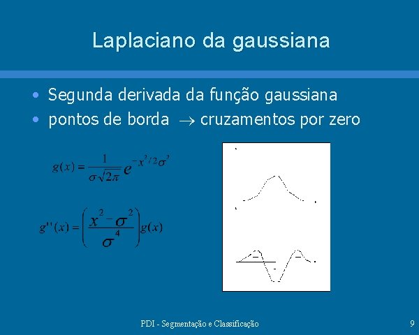 Laplaciano da gaussiana • Segunda derivada da função gaussiana • pontos de borda cruzamentos