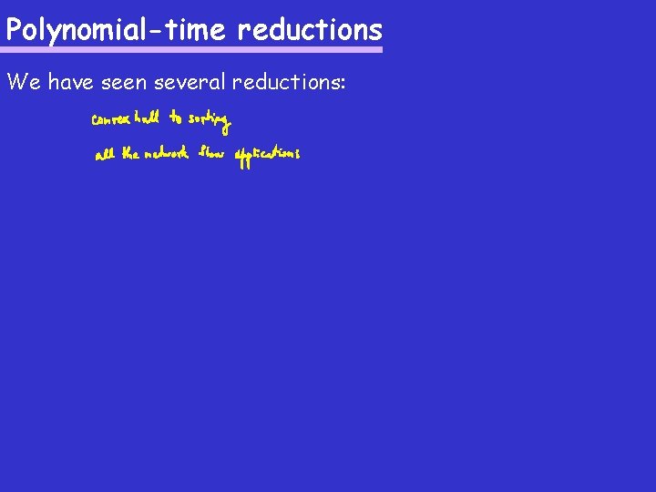 Polynomial-time reductions We have seen several reductions: 