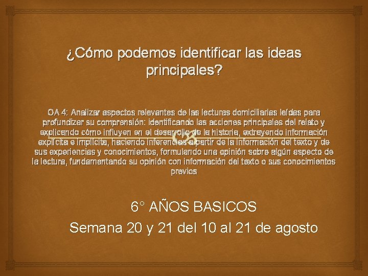 ¿Cómo podemos identificar las ideas principales? OA 4: Analizar aspectos relevantes de las lecturas
