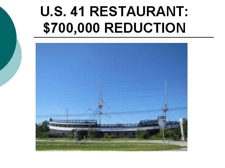 U. S. 41 RESTAURANT: $700, 000 REDUCTION 