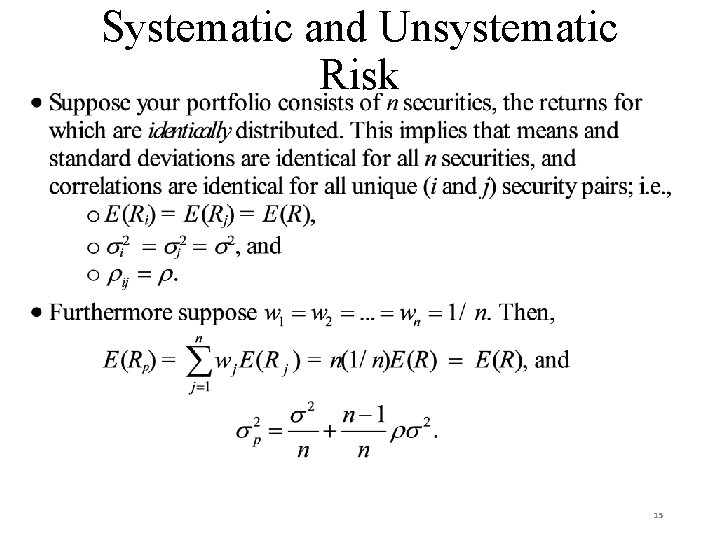 Systematic and Unsystematic Risk 15 