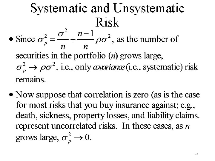 Systematic and Unsystematic Risk 16 