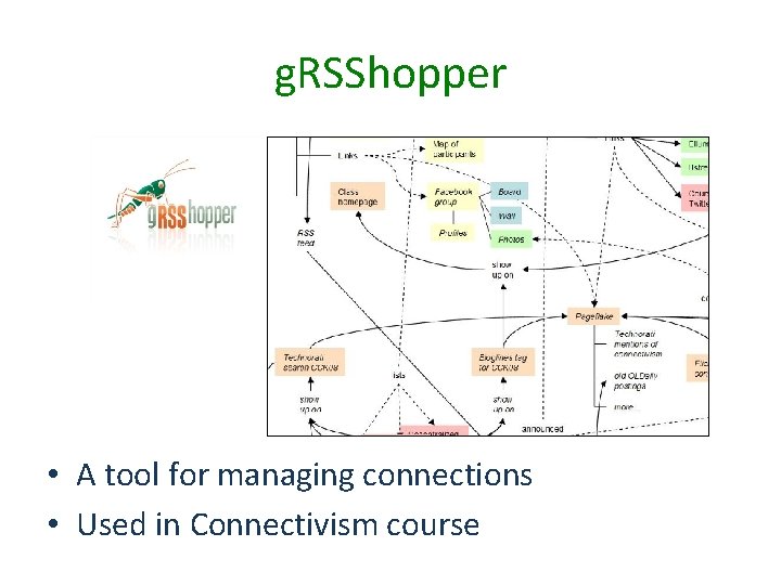 g. RSShopper • A tool for managing connections • Used in Connectivism course g. RSShopper • A tool for managing connections • Used in Connectivism course