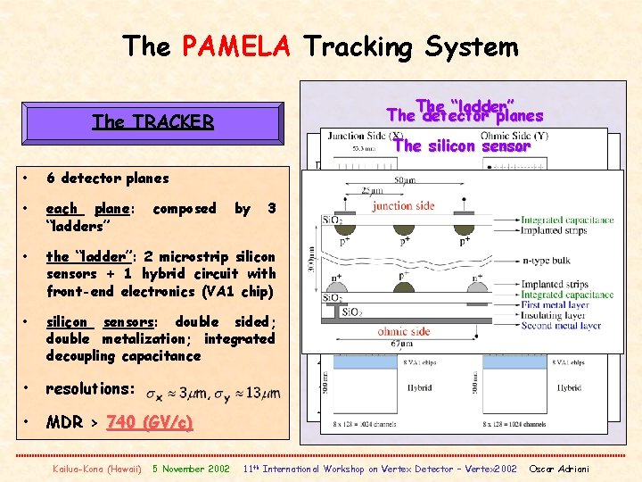 The PAMELA Tracking System The “ladder” The detector planes The TRACKER The silicon sensor