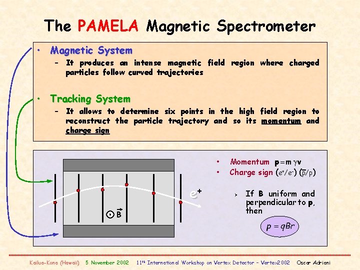 The PAMELA Magnetic Spectrometer • Magnetic System – It produces an intense magnetic field