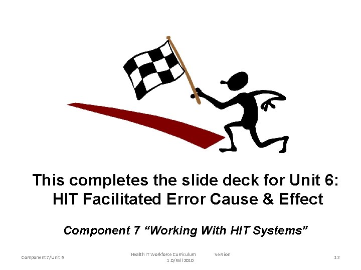 This completes the slide deck for Unit 6: HIT Facilitated Error Cause & Effect