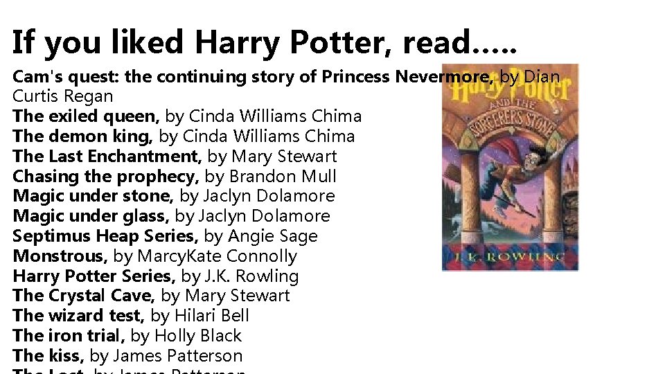 If you liked Harry Potter, read…. . Cam's quest: the continuing story of Princess