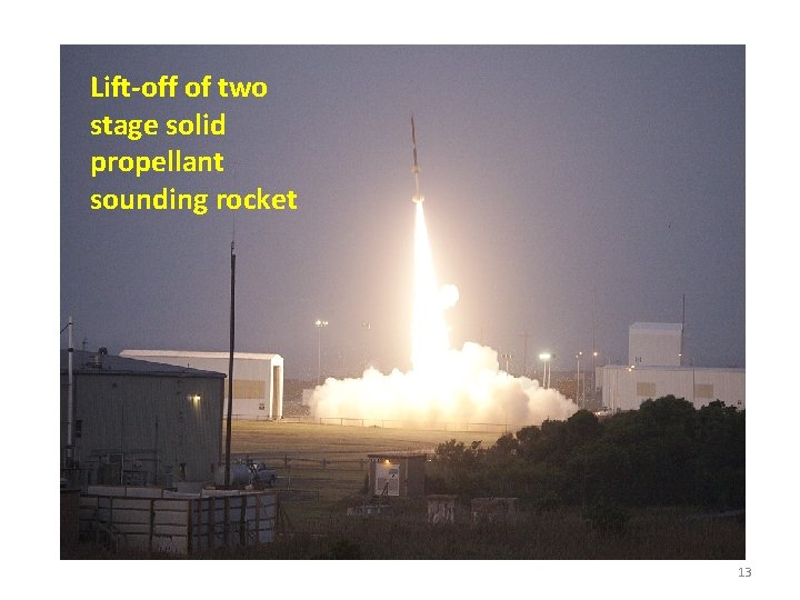 Lift-off of two stage solid propellant sounding rocket 13 Lift-off of two stage solid propellant sounding rocket 13