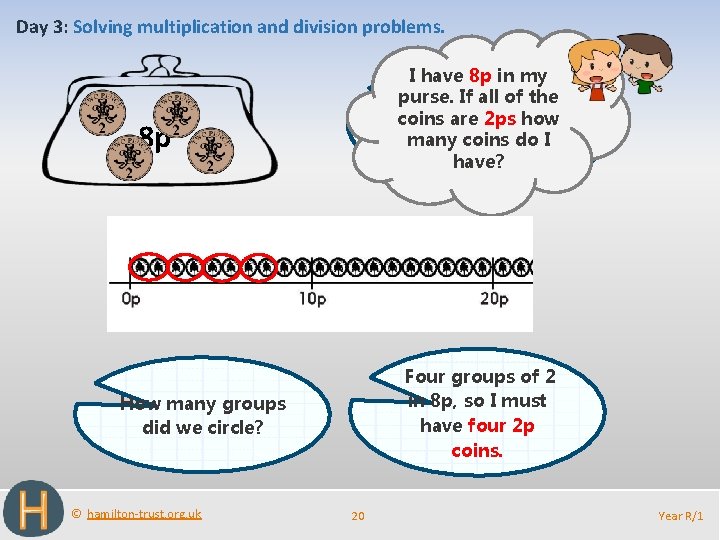 Day 3: Solving multiplication and division problems. I have 8 p in my We