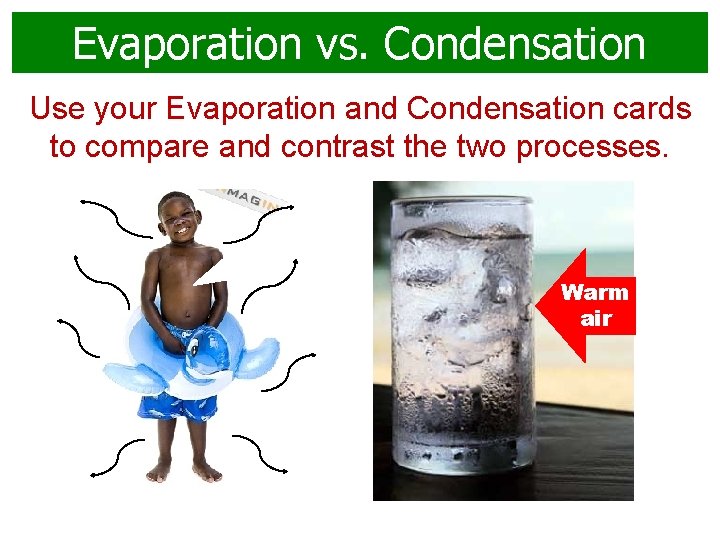 Evaporation vs. Condensation Use your Evaporation and Condensation cards to compare and contrast the