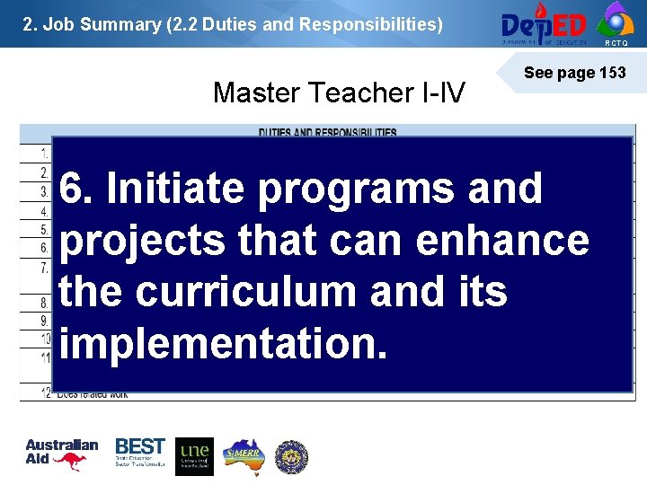 2. Job Summary (2. 2 Duties and Responsibilities) RCTQ Master Teacher I-IV See page