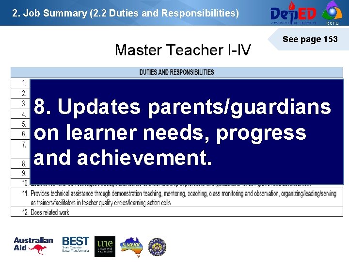 2. Job Summary (2. 2 Duties and Responsibilities) RCTQ Master Teacher I-IV See page