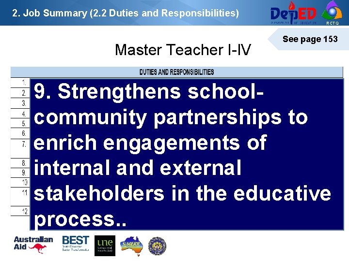 2. Job Summary (2. 2 Duties and Responsibilities) RCTQ Master Teacher I-IV See page