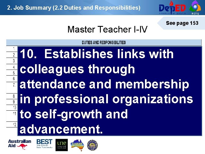 2. Job Summary (2. 2 Duties and Responsibilities) RCTQ Master Teacher I-IV See page