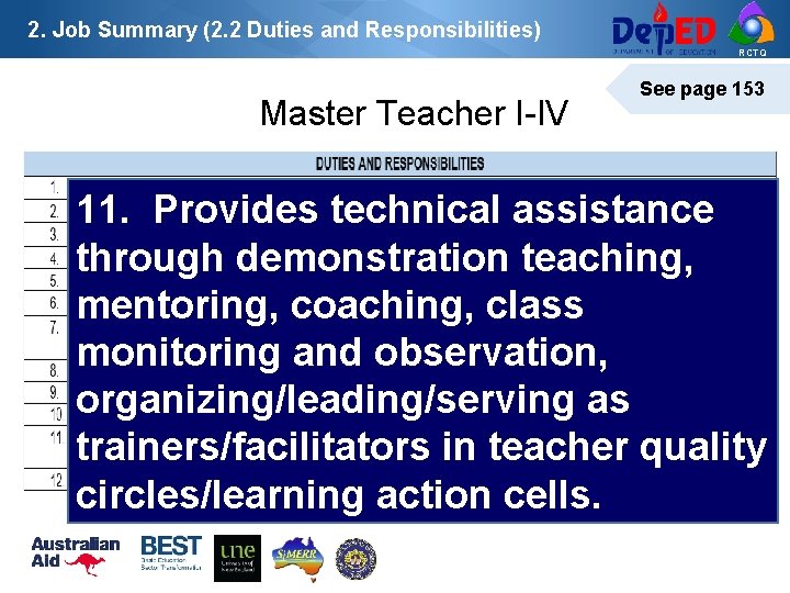 2. Job Summary (2. 2 Duties and Responsibilities) RCTQ Master Teacher I-IV See page