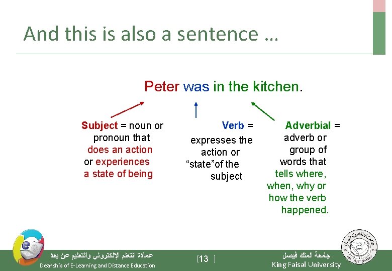 And this is also a sentence … Peter was in the kitchen. Subject =