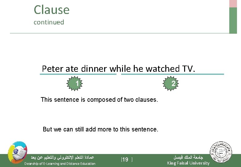 Clause continued Peter ate dinner while he watched TV. 1 This sentence is composed