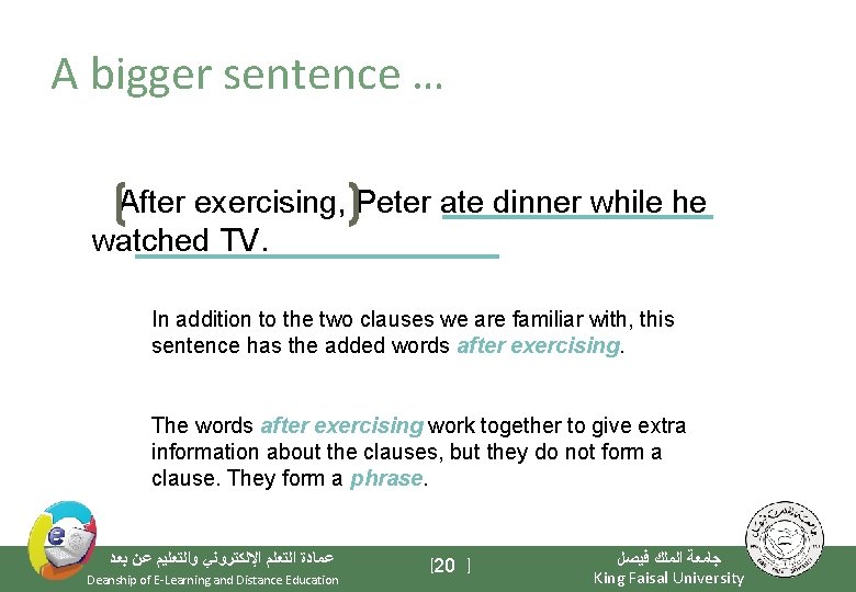 A bigger sentence … After exercising, Peter ate dinner while he watched TV. In
