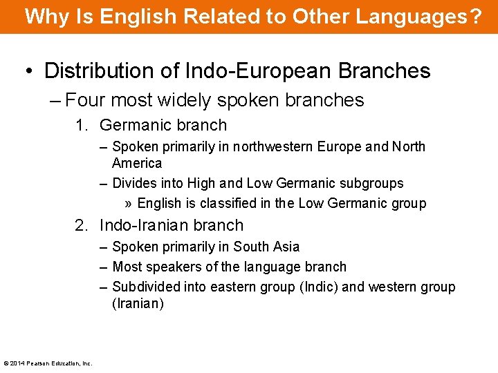 Why Is English Related to Other Languages? • Distribution of Indo-European Branches – Four