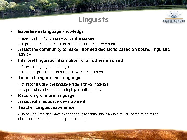 Aussie Language Program The team approach to schoolbased Aboriginal Language Programs