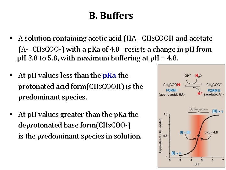 B. Buffers • A solution containing acetic acid (HA= CH 3 COOH and acetate