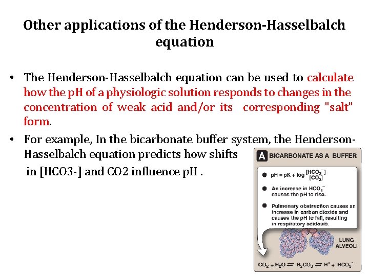 Other applications of the Henderson-Hasselbalch equation • The Henderson-Hasselbalch equation can be used to