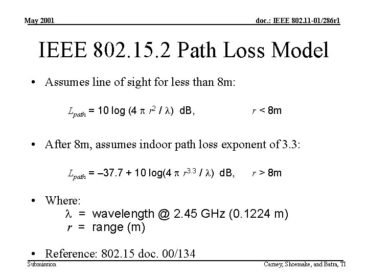 May 2001 doc. : IEEE 802. 11 -01/286 r 1 IEEE 802. 15. 2