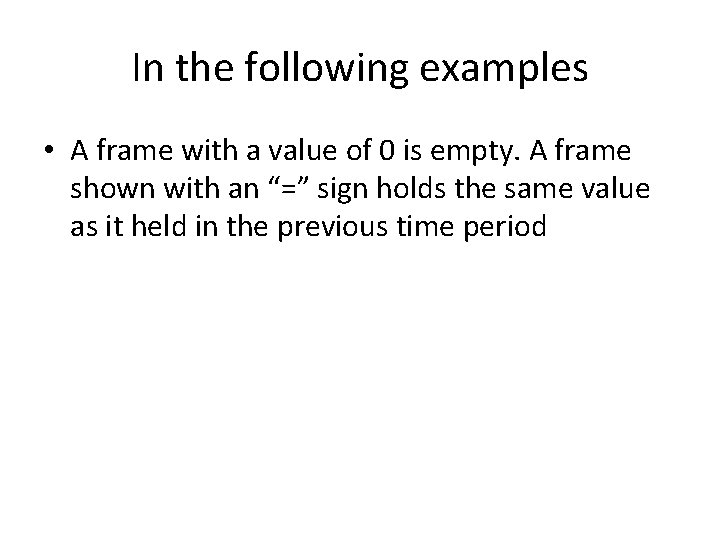In the following examples • A frame with a value of 0 is empty.