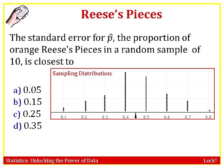 Reese’s Pieces Sampling Distribution: a) 0. 05 b) 0. 15 c) 0. 25 d)